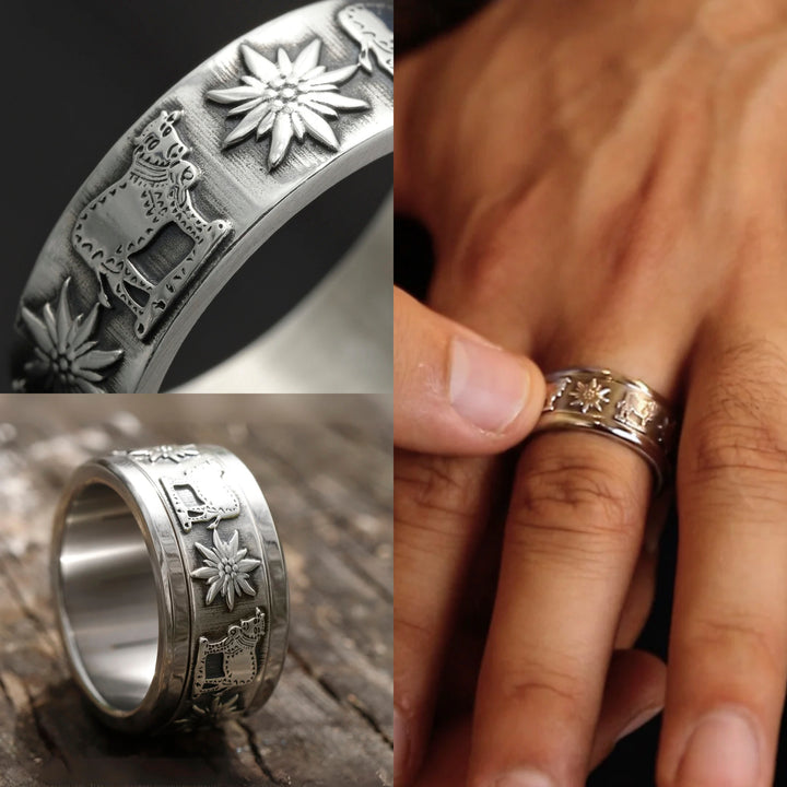 Alpenkühe und Edelweiss mood Ring – Schmuck aus Silber für Herren und Damen