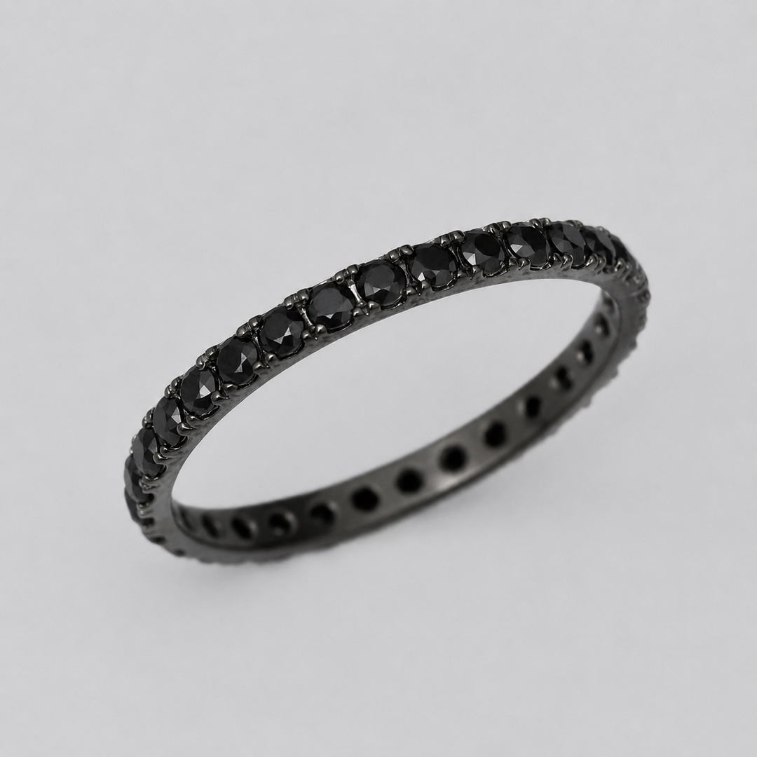 ✨ Aura Obscura Full Black 💍 Anneau (addon medium) en argent black serti de zircons noirs — édition spéciale étoiles & planètes