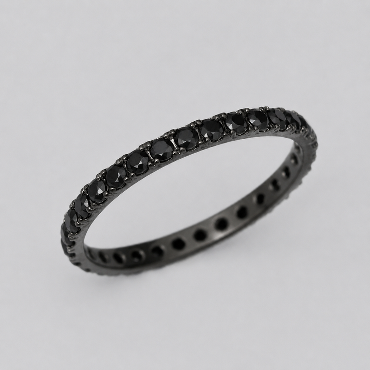 ✨ Aura Obscura Full Black 💍 Anneau (addon medium) en argent black serti de zircons noirs — édition spéciale étoiles & planètes