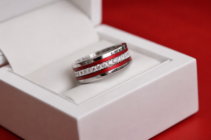 Coffret Cœur National — bague mood rouge et blanc interchangeable, couleurs de la Suisse
