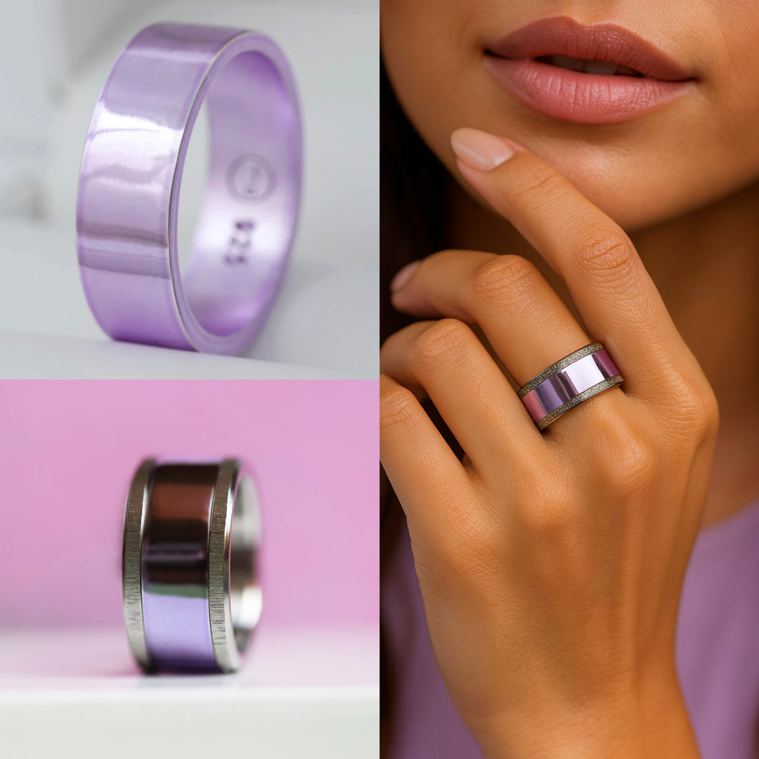 💜 Anneau (addon) en argent 925 "Lila" finition violet  pour bague mood interchangeable