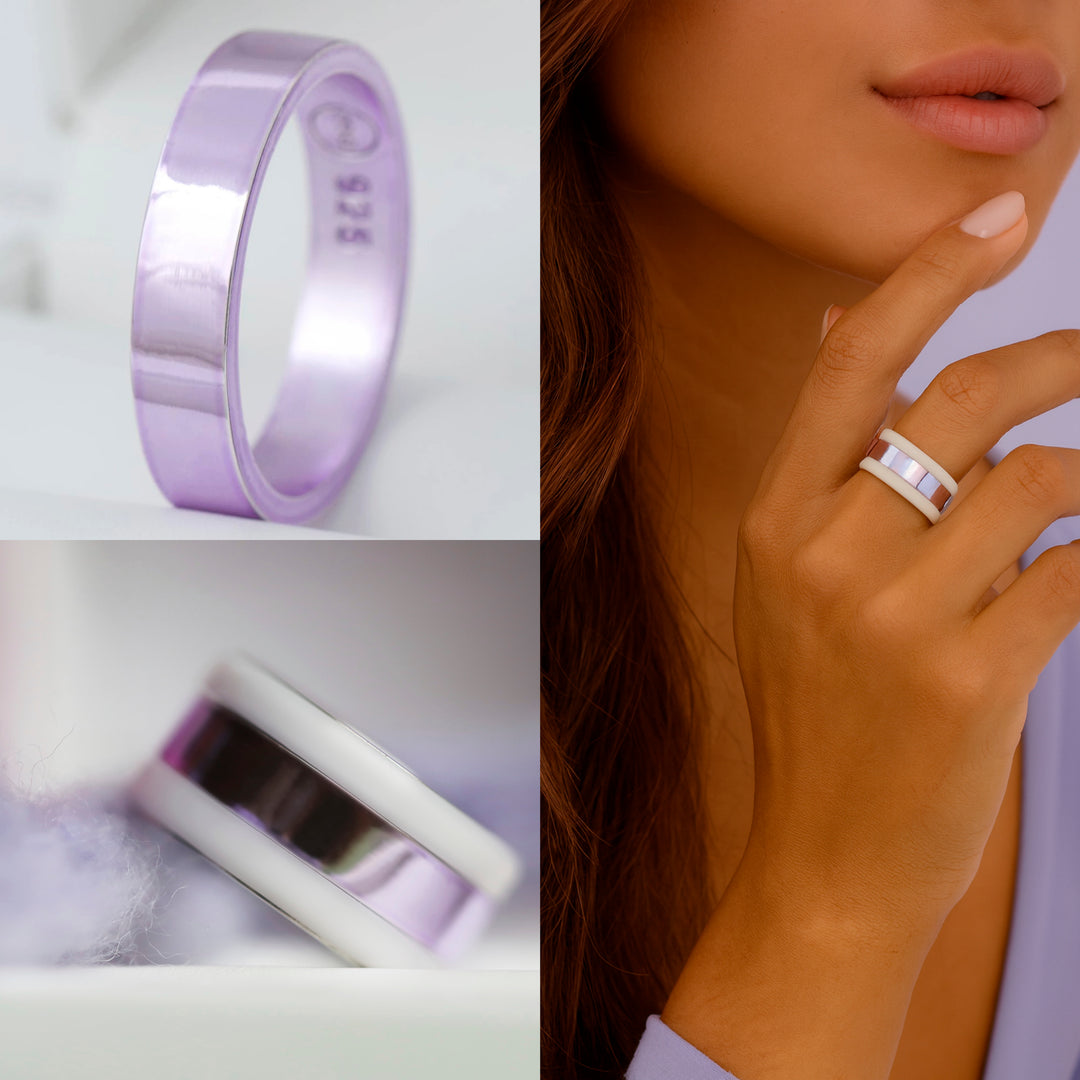 💜 Anneau (deux tiers) en argent 925 "Lila" finition violet  pour bague mood interchangeable