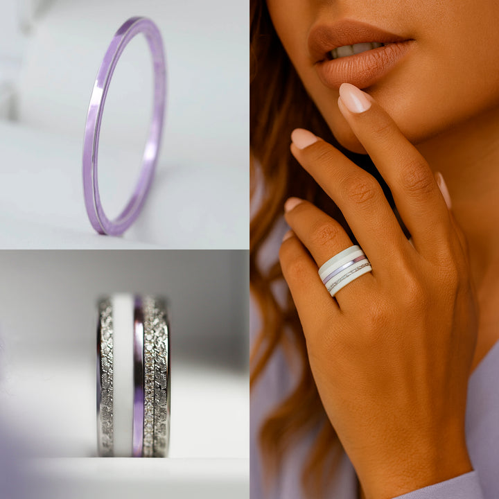 💜 Anneau (2x minis) en argent 925 "Lila" finition violet  pour bague mood interchangeable