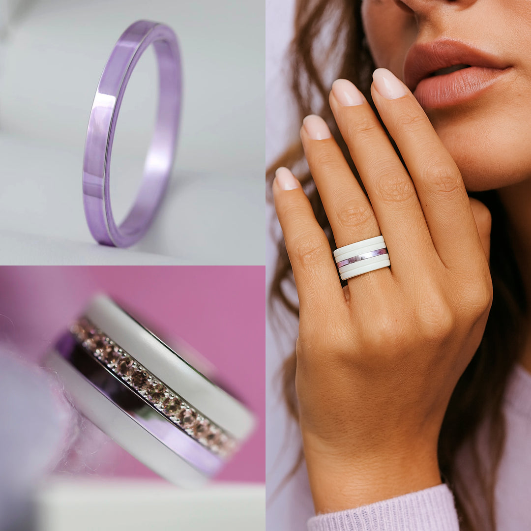 💜 Anneau (medium) en argent 925 "Lila" finition violet  pour bague mood interchangeable