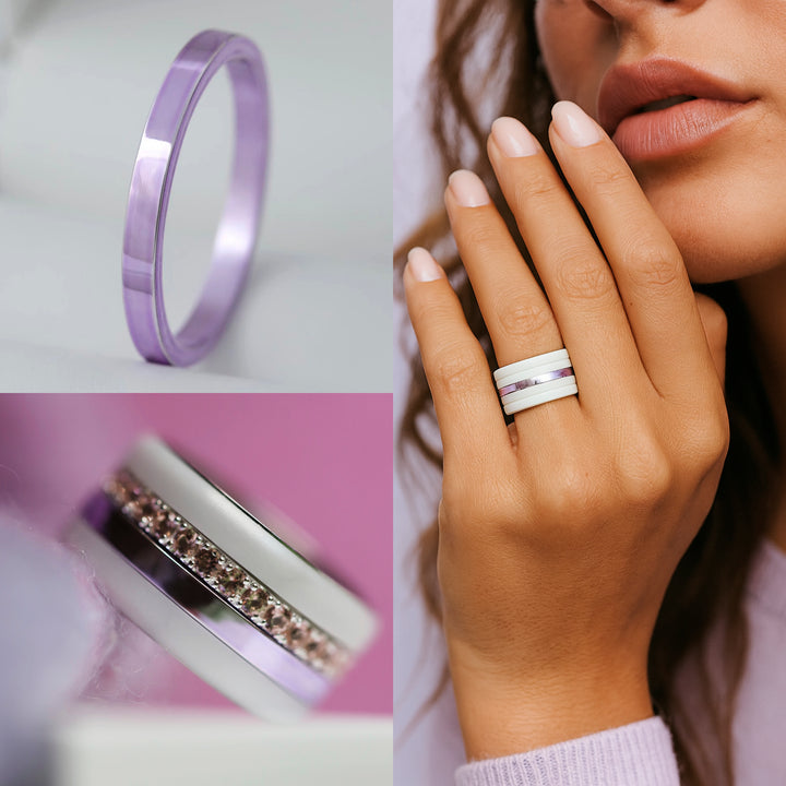 💜 Anneau (medium) en argent 925 "Lila" finition violet  pour bague mood interchangeable