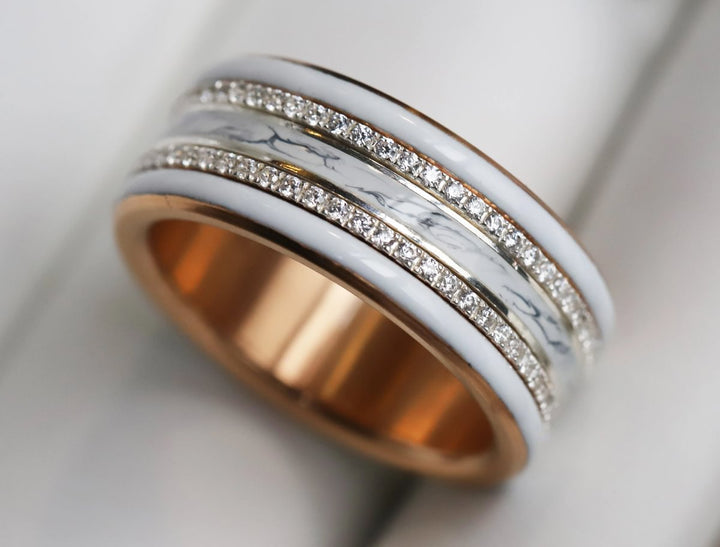 Marble 🤍 Inner ring (medium addon) in 925 silver with a marble enamel coating