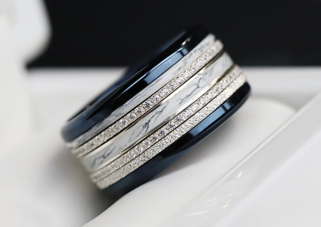 Marble 🤍 Inner ring (medium addon) in 925 silver with a marble enamel coating