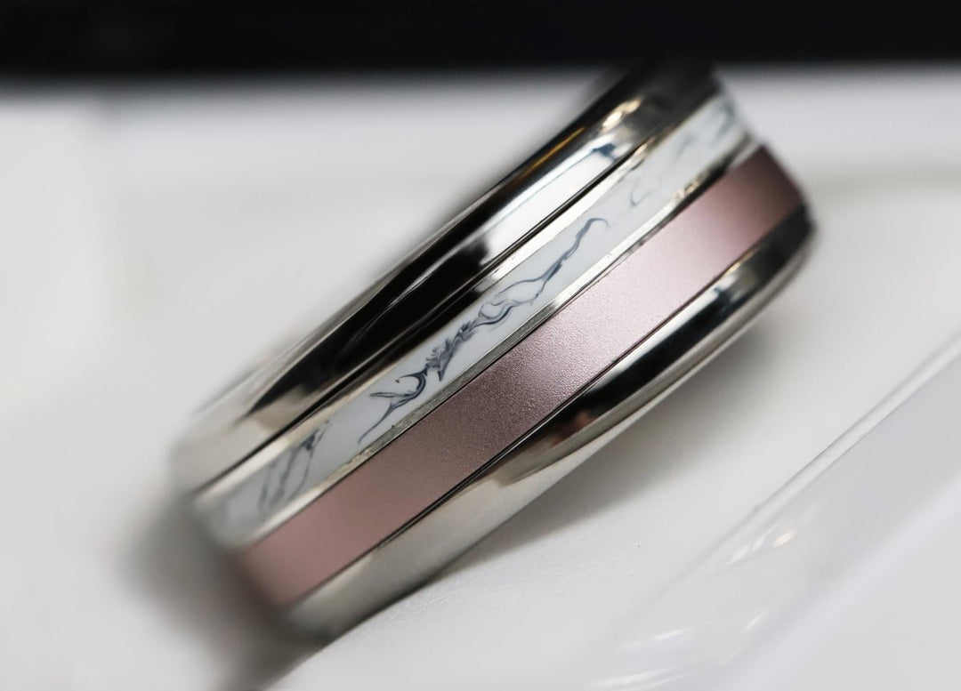 Marble 🤍 Inner ring (medium addon) in 925 silver with a marble enamel coating