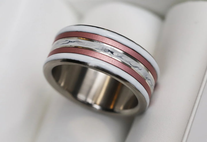 Marble 🤍 Inner ring (medium addon) in 925 silver with a marble enamel coating