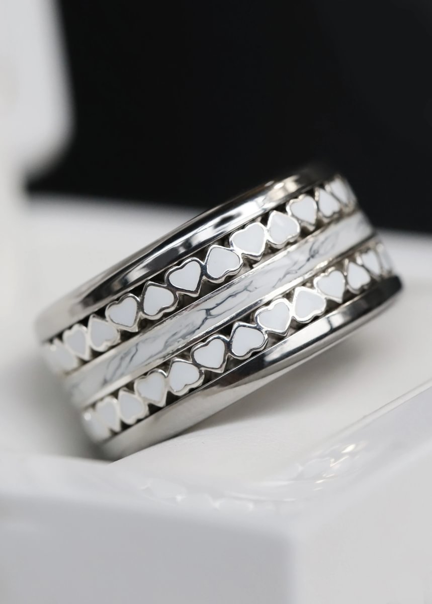 Marble 🤍 Inner ring (medium addon) in 925 silver with a marble enamel coating