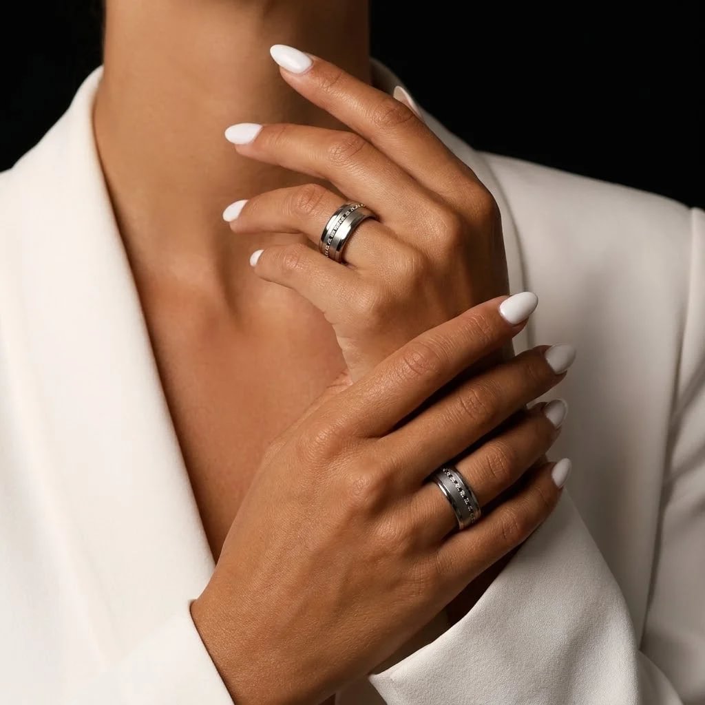 💍 Inner ring (mini addons) "Aura Black & White Signature" in 925 silver set with black and white zircons