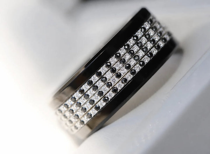 💍 Inner ring (mini addons) "Aura Black & White Signature" in 925 silver set with black and white zircons