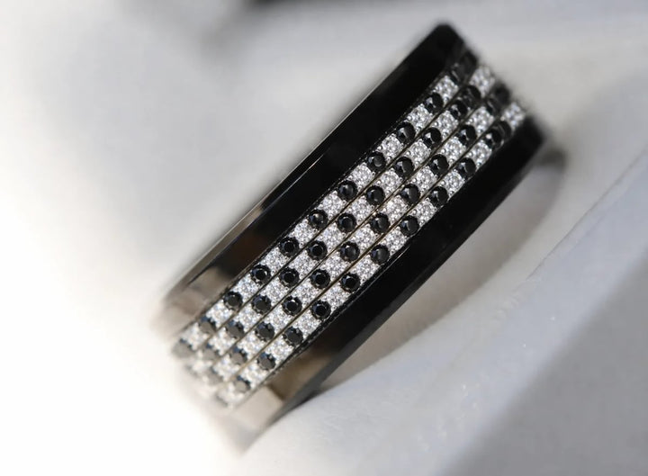 💍 Inner ring (mini addons) "Aura Black & White Signature" in 925 silver set with black and white zircons