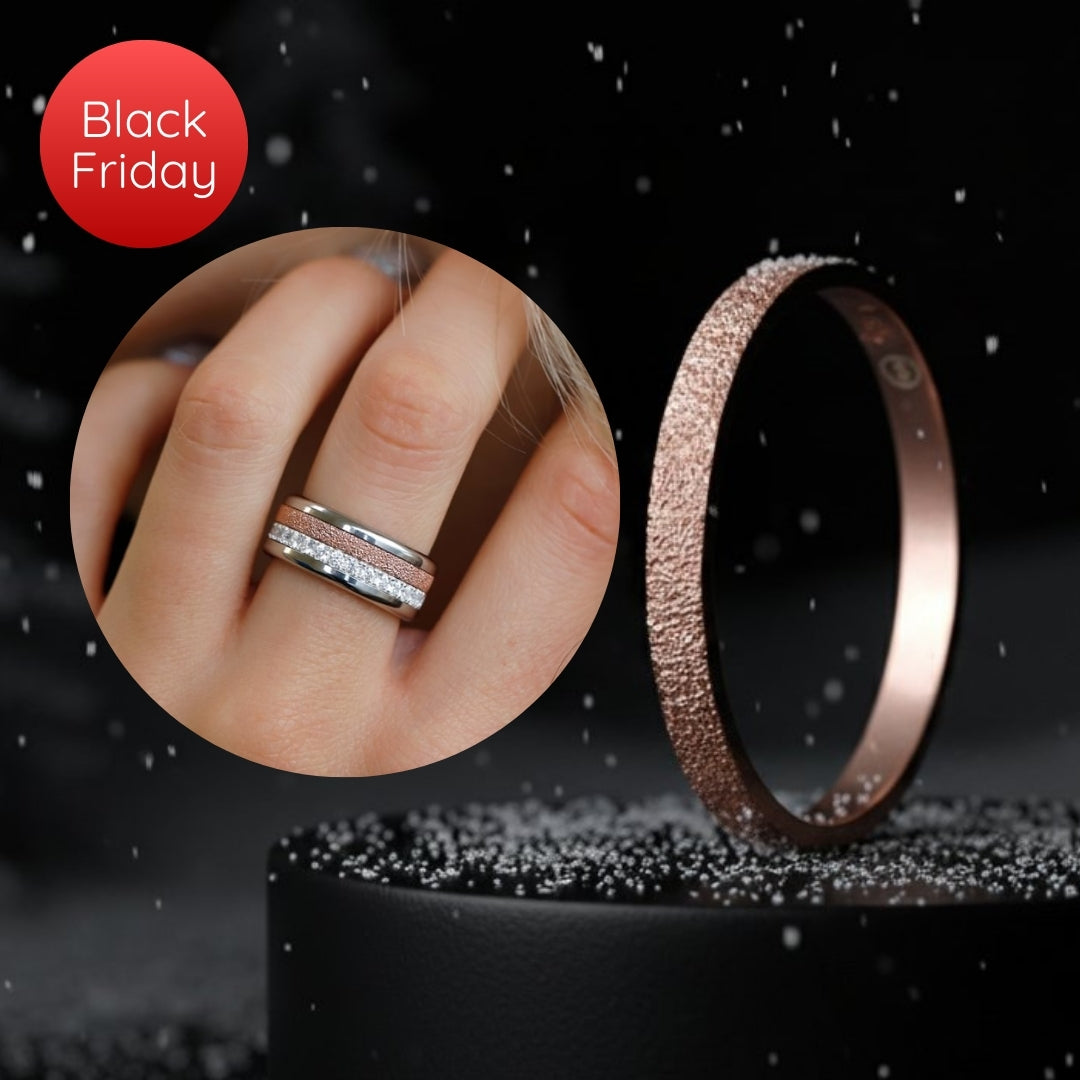 Inner ring (Medium addon) in 925 silver with rose gold finish "Eternal snow" for interchangeable mood ring - 20 years special