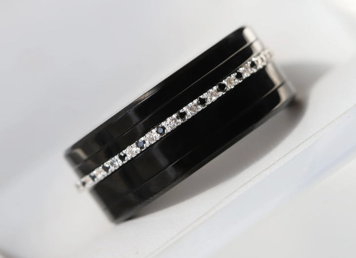 💍 Inner ring (mini addons) "Aura Black & White Signature" in 925 silver set with black and white zircons