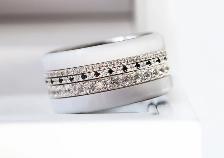 💍 Inner ring (mini addons) "Aura Black & White Signature" in 925 silver set with black and white zircons