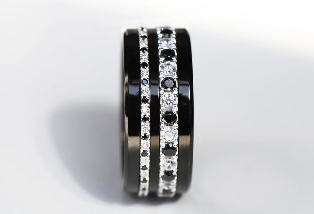 💍 Inner ring (mini addons) "Aura Black & White Signature" in 925 silver set with black and white zircons