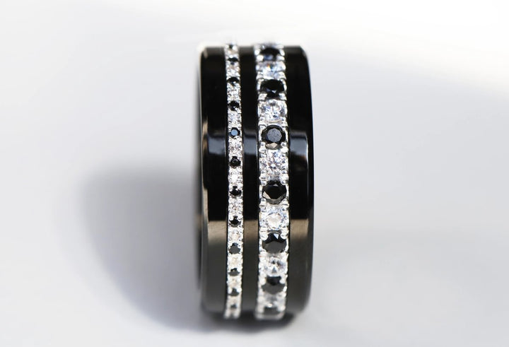 💍 Inner ring (mini addons) "Aura Black & White Signature" in 925 silver set with black and white zircons