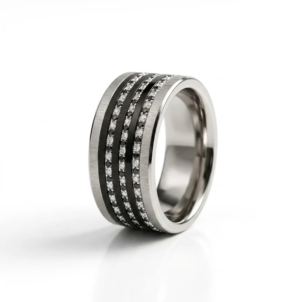 💍 Inner ring (mini addons) "Aura Black & White Signature" in 925 silver set with black and white zircons