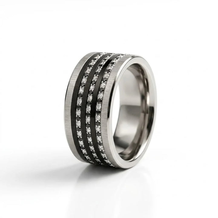 💍 Inner ring (mini addons) "Aura Black & White Signature" in 925 silver set with black and white zircons