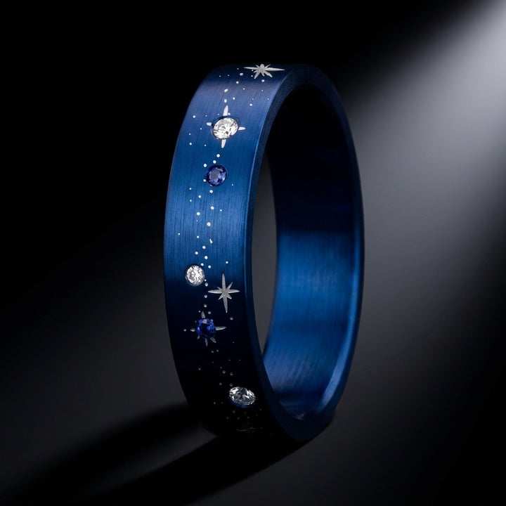 ✨ Anneau « Rigel » en aluminium bleu marine serti de diamants et saphirs pour bague mood interchangeable