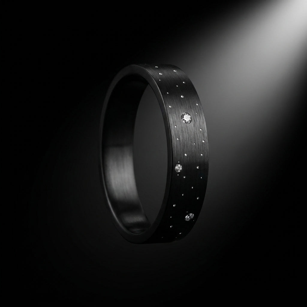 ✨ Anneau « Sirius » en aluminium noir serti de diamants pour bague mood interchangeable