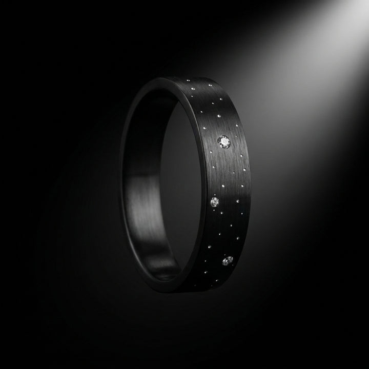 ✨ Anneau « Sirius » en aluminium noir serti de diamants pour bague mood interchangeable