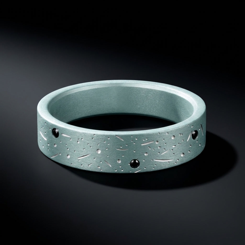 ✨ Anneau « Bellatrix » en aluminium bleu pastel serti de diamants noirs pour bague mood interchangeable