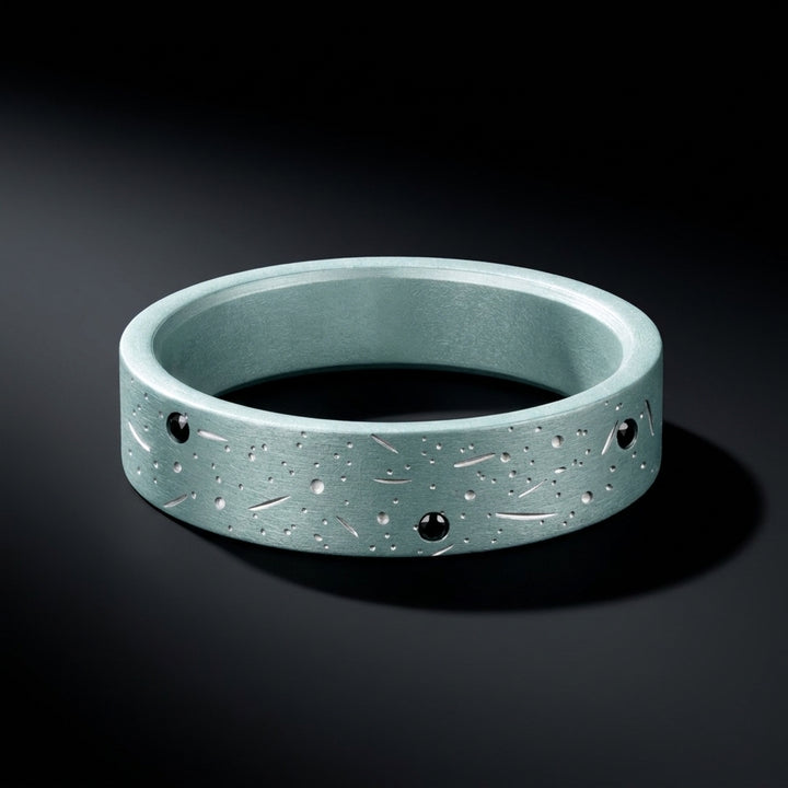 ✨ Anneau « Bellatrix » en aluminium bleu pastel serti de diamants noirs pour bague mood interchangeable