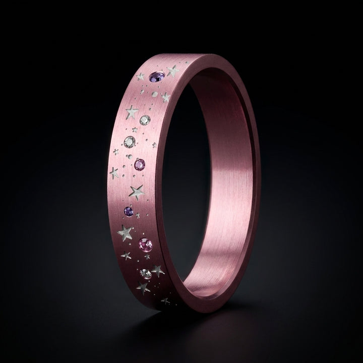 ✨ Anneau « Arcturus » en aluminium rose pastel serti de saphirs et diamants pour bague mood interchangeable