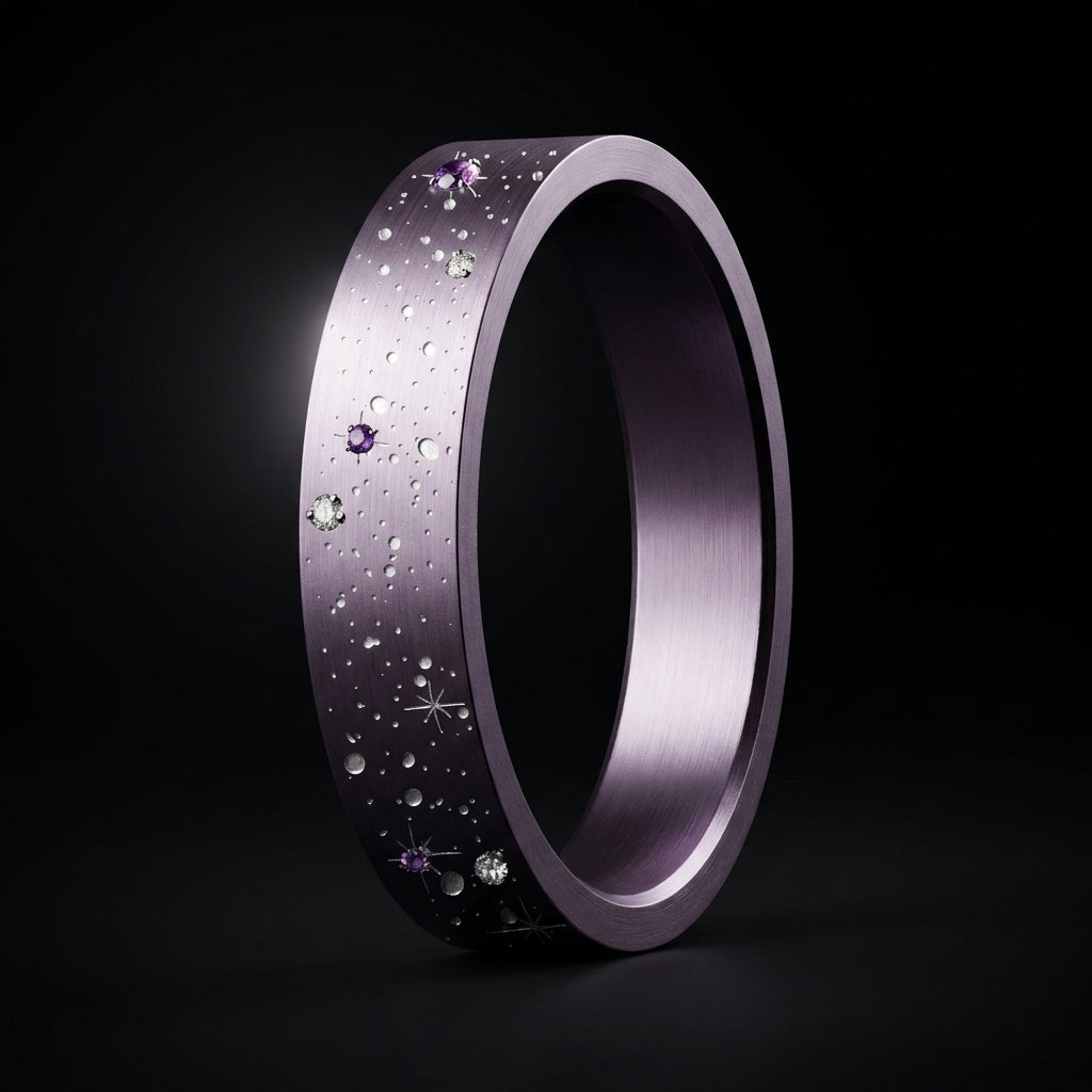 ✨ Anneau « Astérope » en aluminium lilas cashmere serti de diamants et saphirs pour bague mood interchangeable