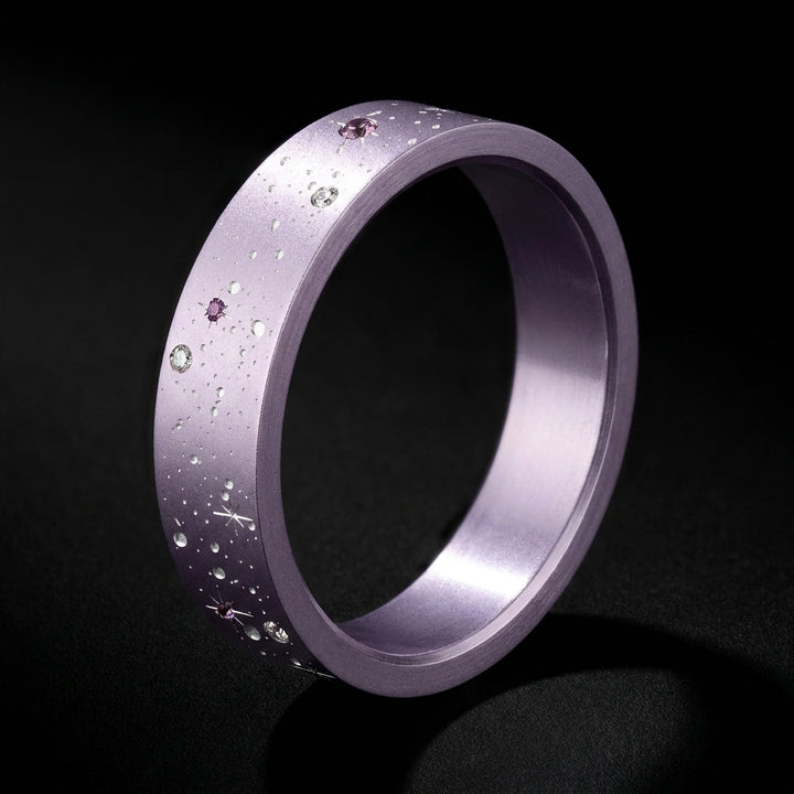 ✨ Anneau « Astérope » en aluminium lilas cashmere serti de diamants et saphirs pour bague mood interchangeable