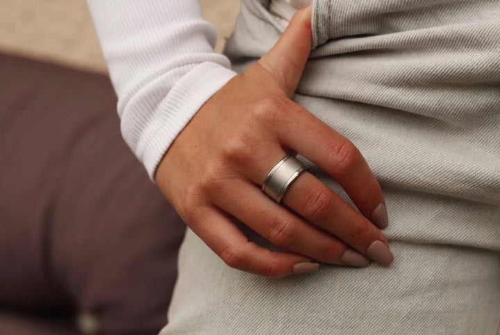 Inner ring (addon) in grey wrinkled steel for interchangeable mood ring