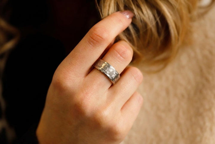 🩶 Anneau (deux tiers) en acier paillettes pour bague mood interchangeable