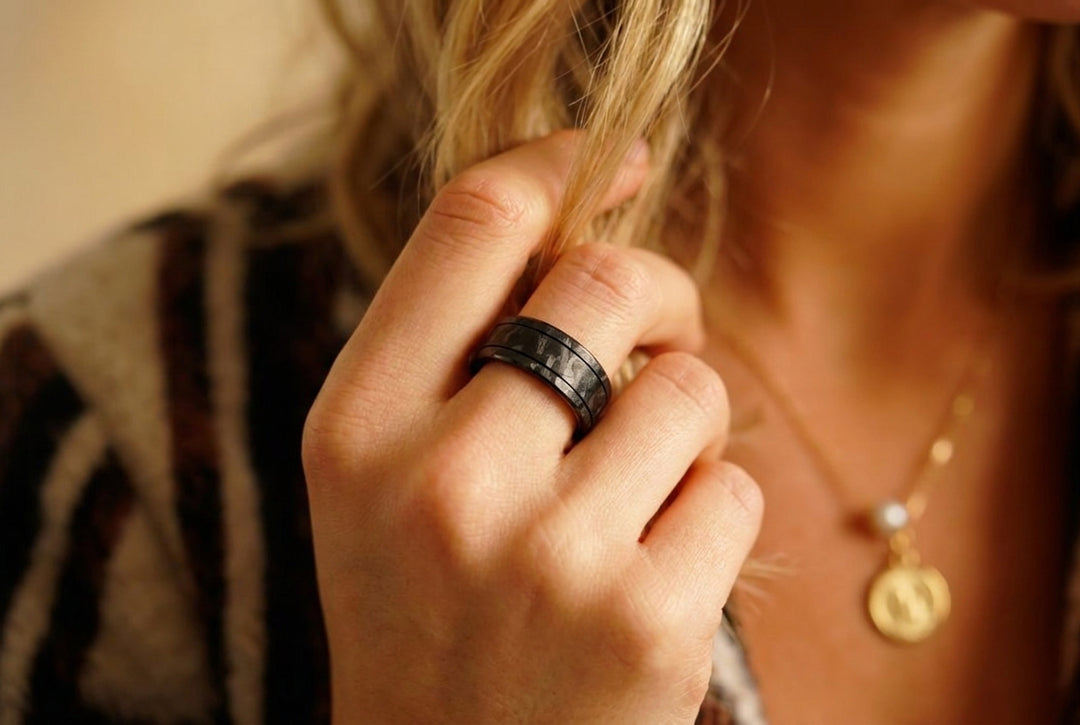🩶 Anneau (deux tiers) en acier paillettes pour bague mood interchangeable