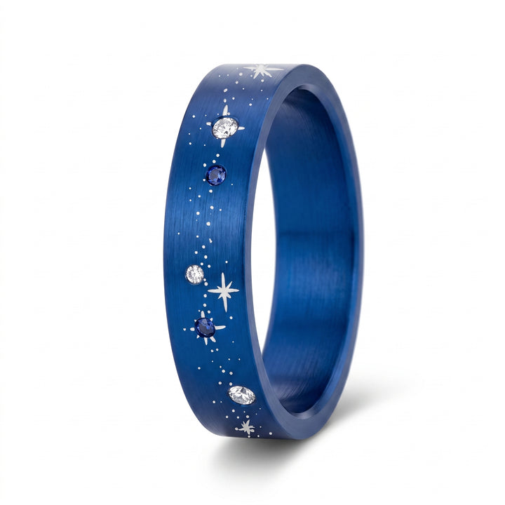 ✨ Anneau « Rigel » en aluminium bleu marine serti de diamants et saphirs pour bague mood interchangeable