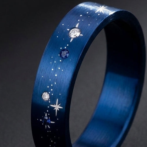 ✨ Anneau « Rigel » en aluminium bleu marine serti de diamants et saphirs pour bague mood interchangeable