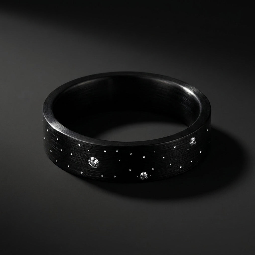 ✨ Anneau « Sirius » en aluminium noir serti de diamants pour bague mood interchangeable