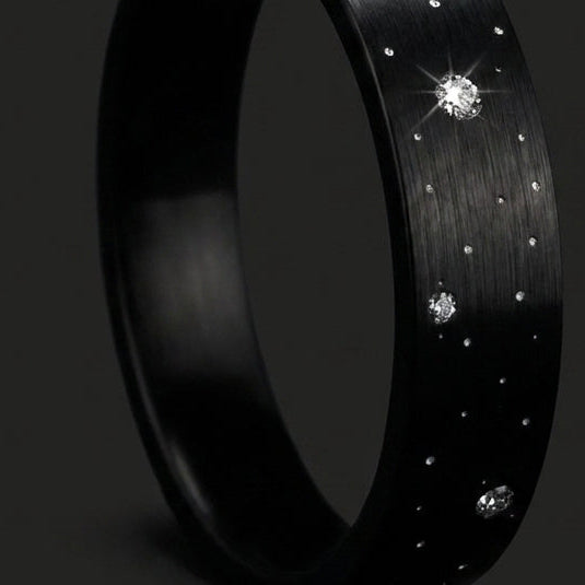 ✨ Anneau « Sirius » en aluminium noir serti de diamants pour bague mood interchangeable