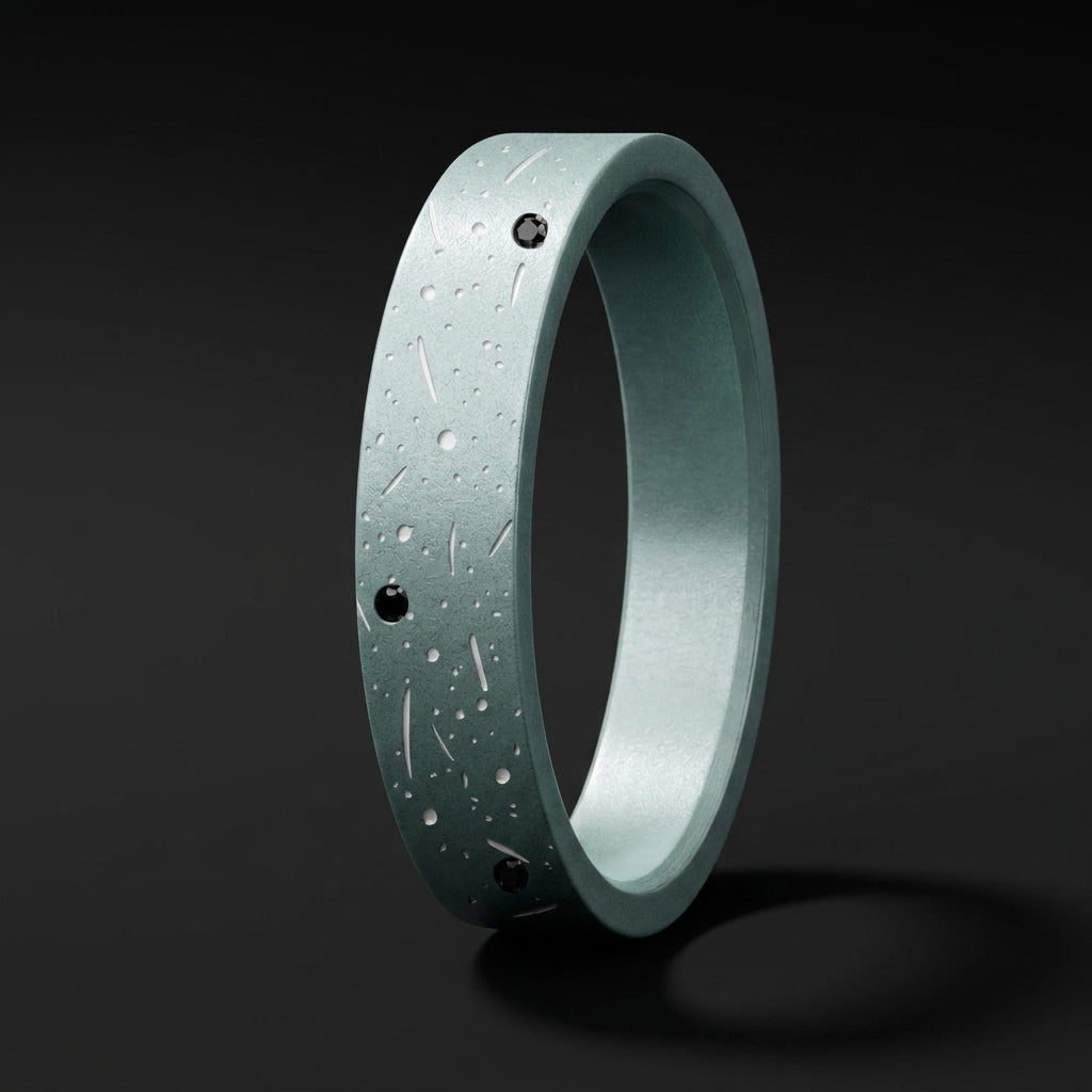 ✨ Anneau « Bellatrix » en aluminium bleu pastel serti de diamants noirs pour bague mood interchangeable