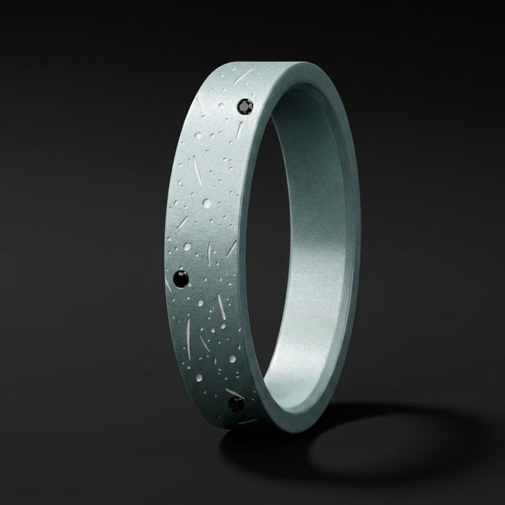 ✨ Anneau « Bellatrix » en aluminium bleu pastel serti de diamants noirs pour bague mood interchangeable