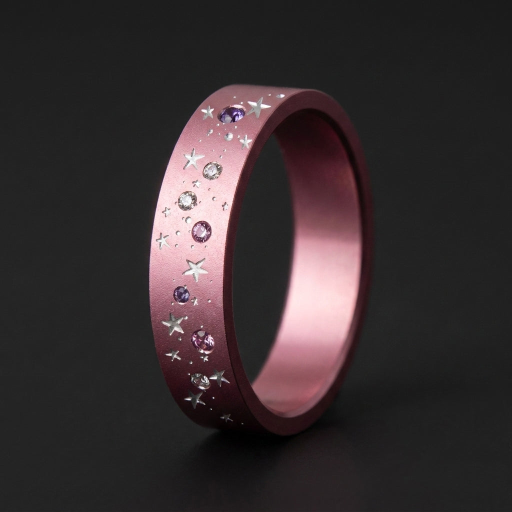 ✨ Anneau « Arcturus » en aluminium rose pastel serti de saphirs et diamants pour bague mood interchangeable