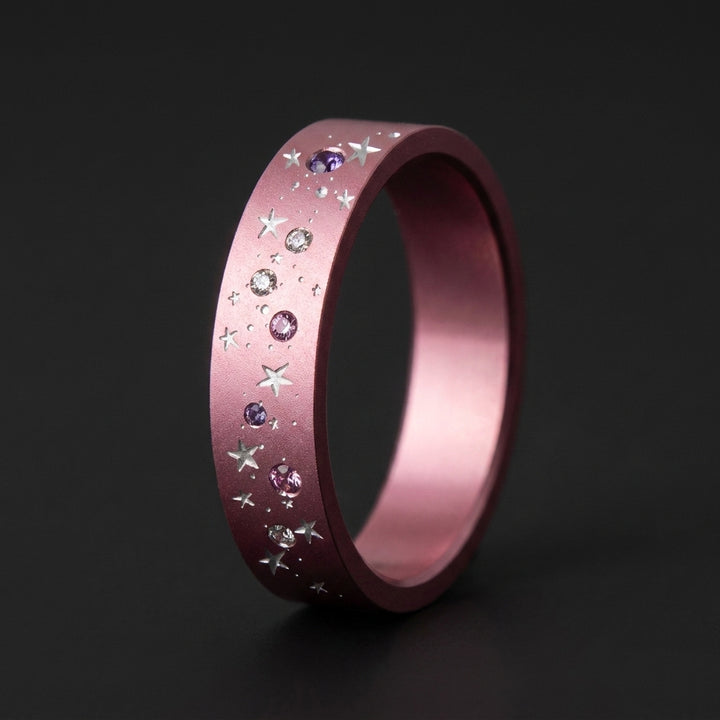 ✨ Anneau « Arcturus » en aluminium rose pastel serti de saphirs et diamants pour bague mood interchangeable