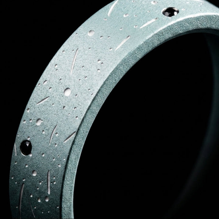 ✨ Anneau « Bellatrix » en aluminium bleu pastel serti de diamants noirs pour bague mood interchangeable
