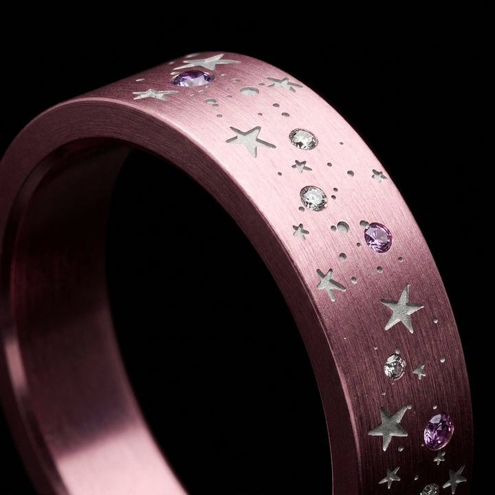 ✨ Anneau « Arcturus » en aluminium rose pastel serti de saphirs et diamants pour bague mood interchangeable