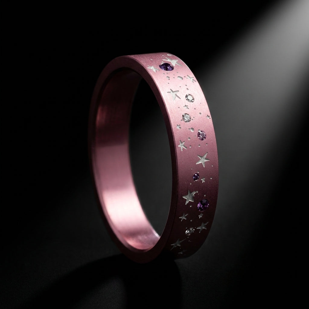 ✨ Anneau « Arcturus » en aluminium rose pastel serti de saphirs et diamants pour bague mood interchangeable