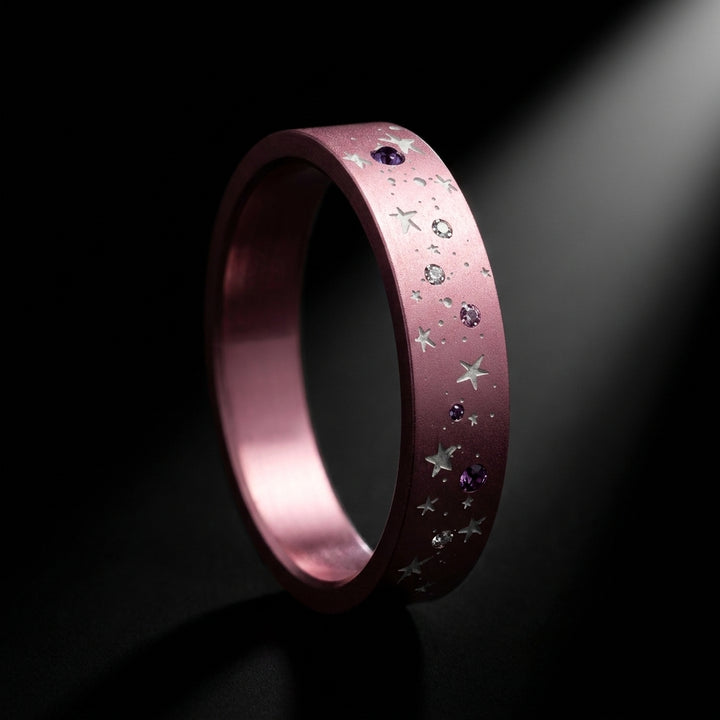 ✨ Anneau « Arcturus » en aluminium rose pastel serti de saphirs et diamants pour bague mood interchangeable