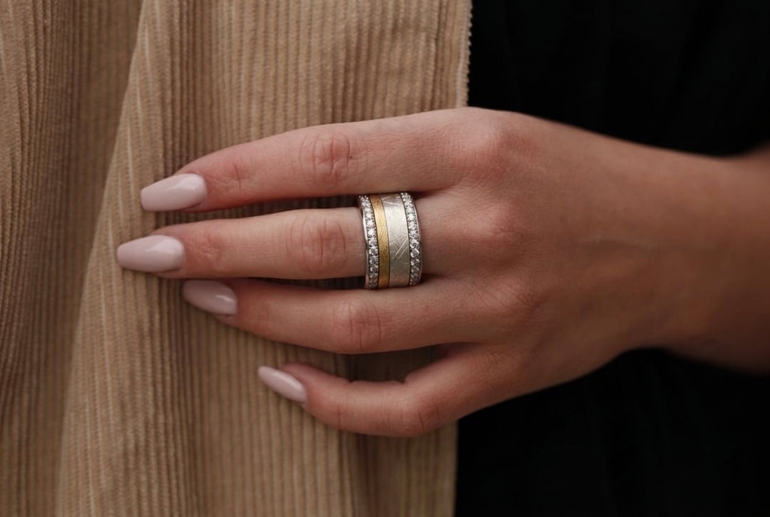 Anneau (deux tiers) en argent 925 « Brossé » pour bague mood interchangeable