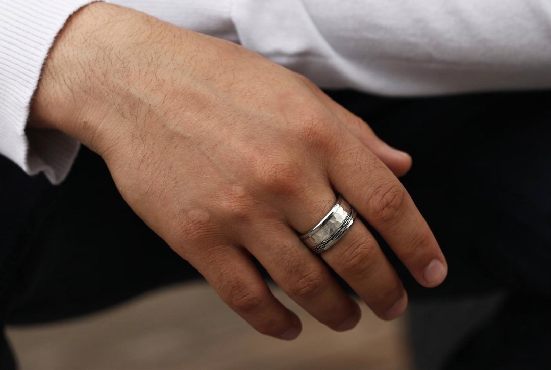Anneau (deux tiers) en argent 925 « Martelé » pour bague mood interchangeable