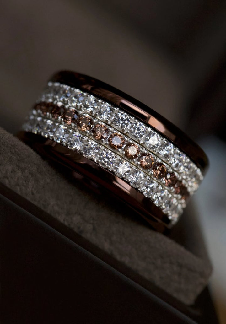 💍 Inner ring (medium addon) "Aura Amber" Aura in 925 silver set with brown zircons